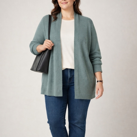 Cyrus Sweaters - Cyrus Open-Front Waffle Knit Cardigan Sweater Women’s Large Green Classic Modern